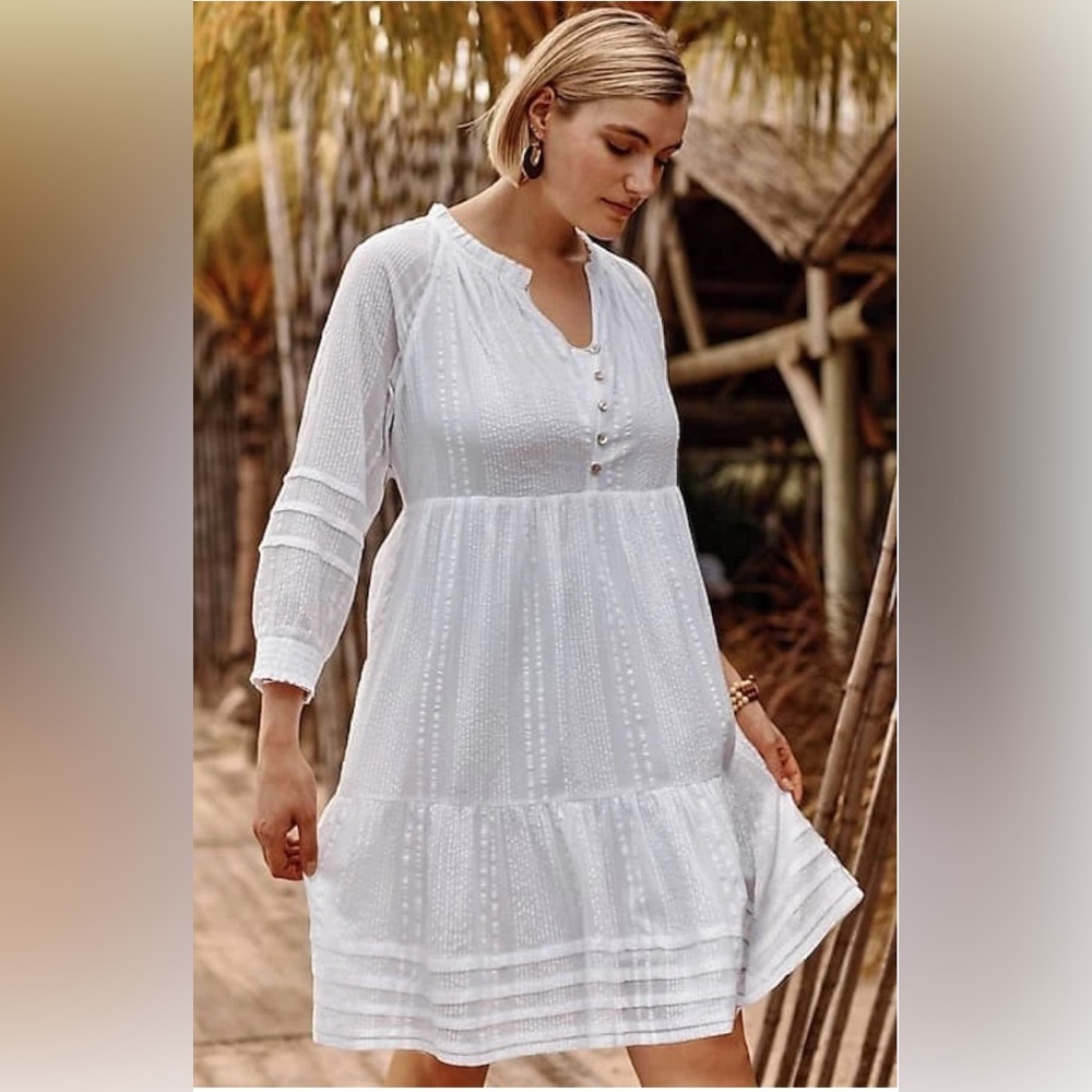 J Jill White Tiered Button Front Dress size XL NWT!!!